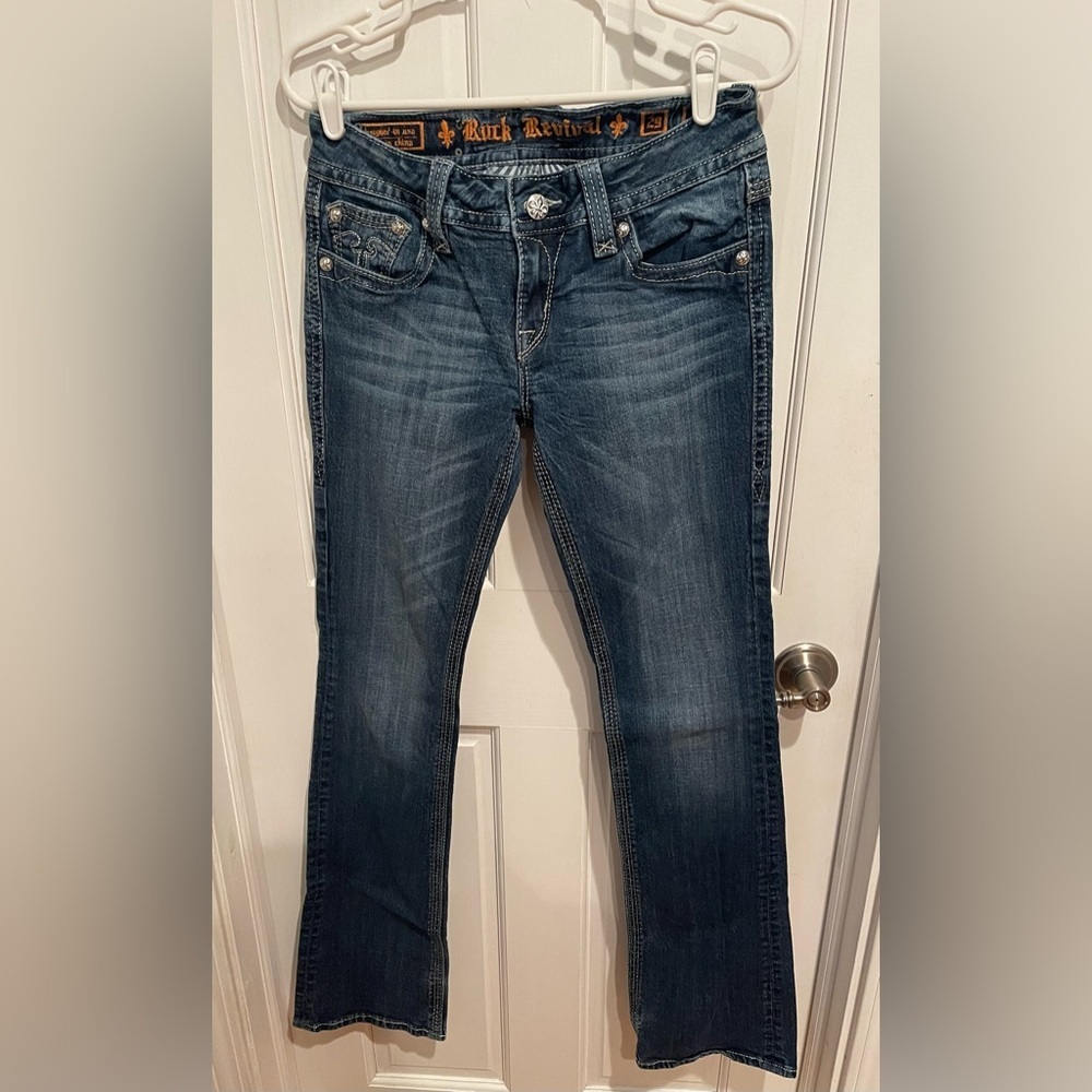 Rock Revival Blue Straight Leg Jeans with Faded Wash Women’s 29